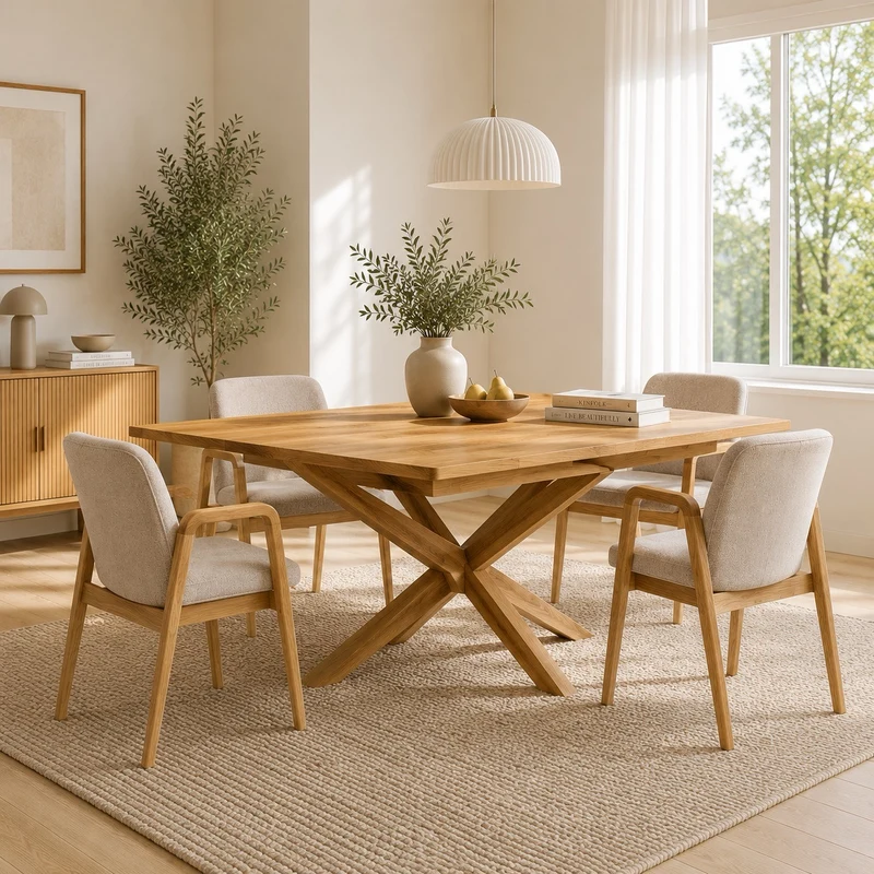 Table à manger à rallonges avec pieds croisés en chêne massif VELLE 39 | LoftStory
