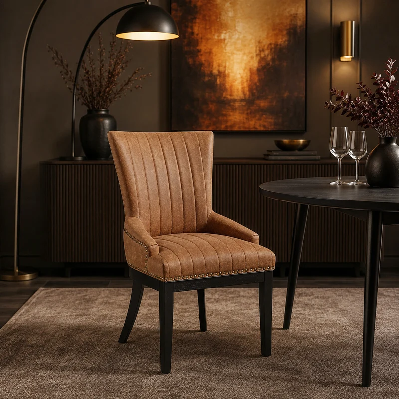 Chaise Bois Faux Cuir - Chiltern Marron