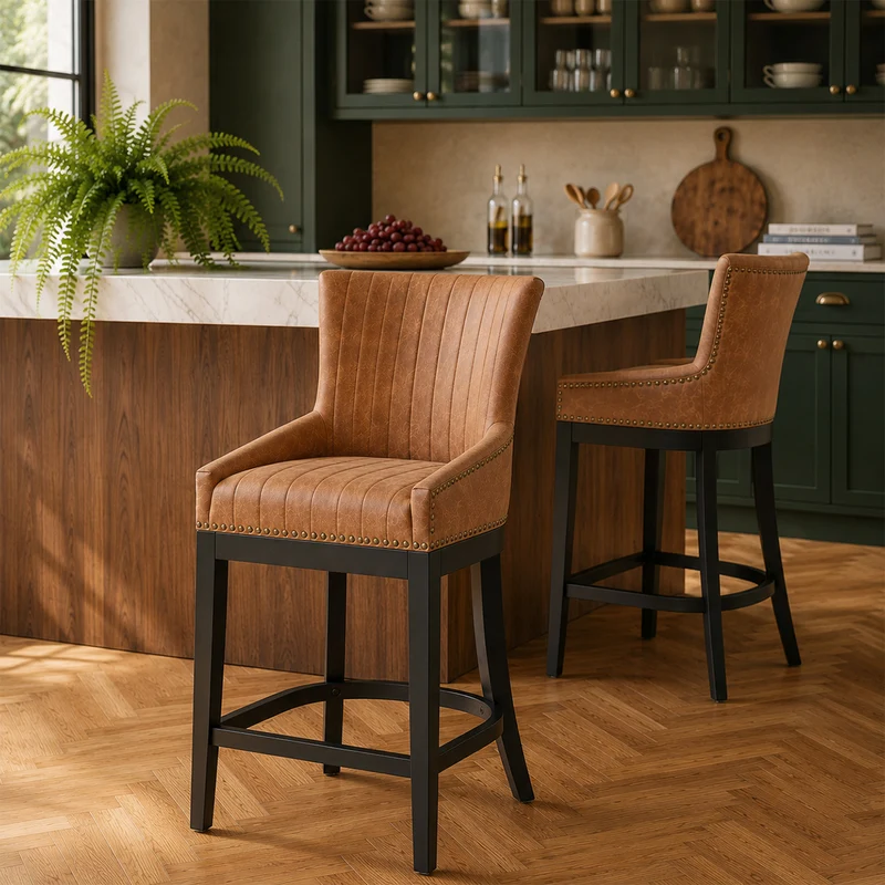 Tabouret de Bar Bois Faux Cuir - Chiltern Marron