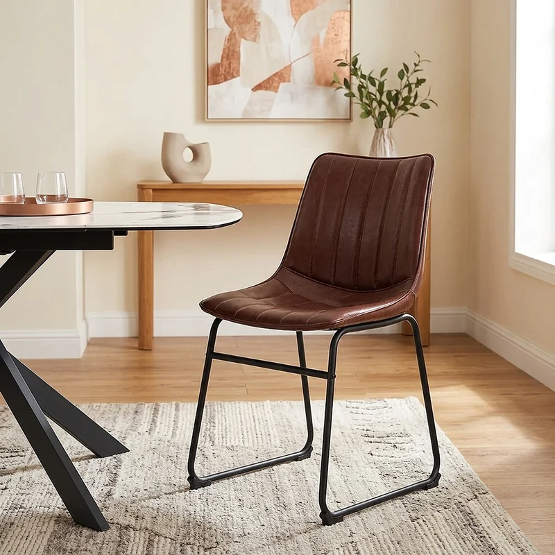 Chaise Métal Faux Cuir - Tucker Marron Antique