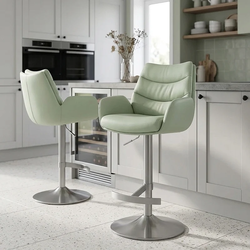 Chaise de Bar Cuir Véritable Chrome Brosse - Seville Vert