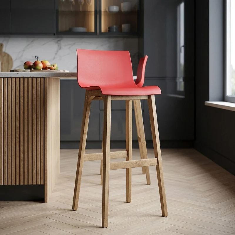 Tabouret de Bar Résine Bois - High Drift Rouge