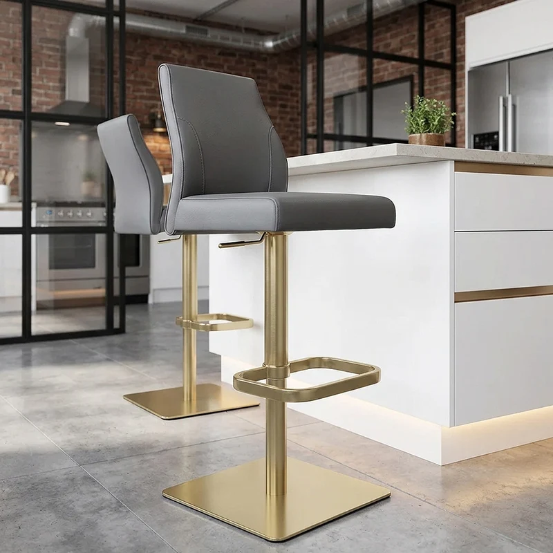 Tabouret de Bar Doré Cuir Véritable - Martello Gris