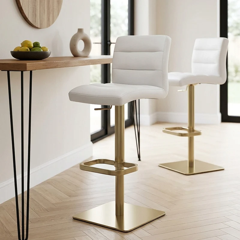 Tabouret de Bar Doré Faux Cuir - Lush Blanc