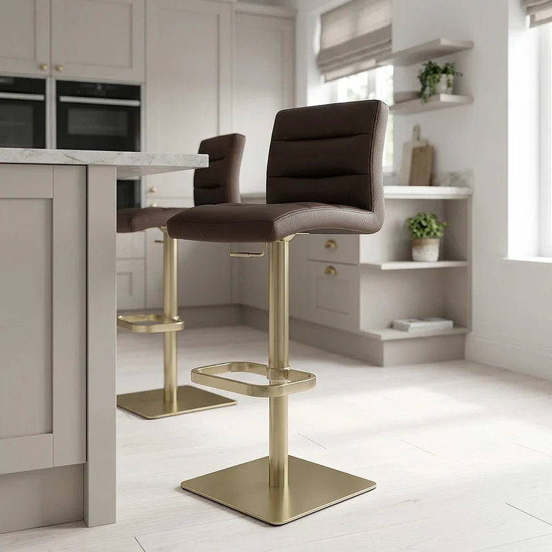 Tabouret de Bar Doré Faux Cuir - Lush Marron