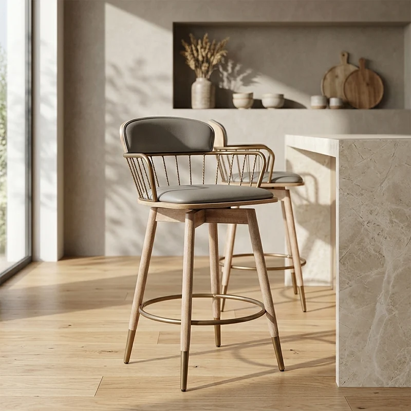 Tabouret de Bar Bois Cuir Véritable - Opera Gris