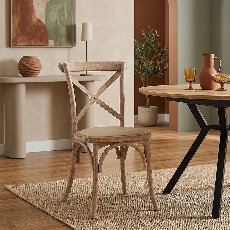 Chaise Bois Cuir Véritable - Marcel Crème
