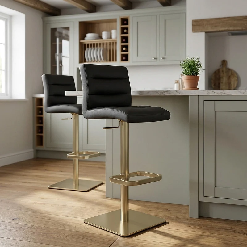 Tabouret de Bar Doré Faux Cuir - Lush Noir