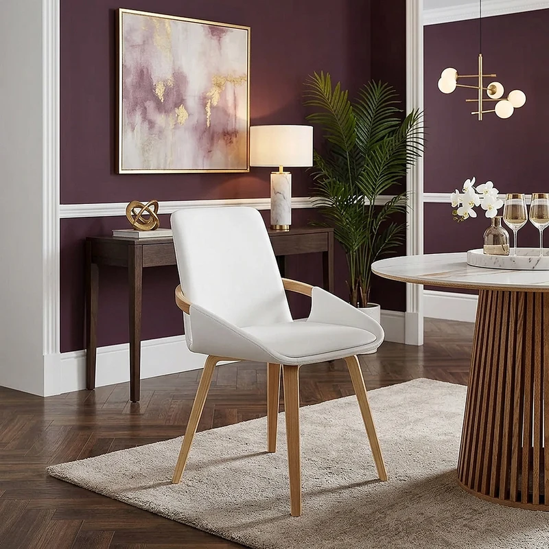 Chaise Bois Faux Cuir - Ohio Blanc
