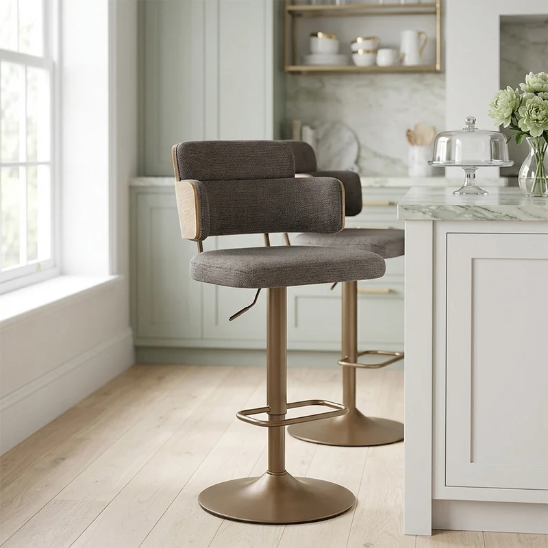 Tabouret de Bar Cuivre Tissu - Logan Gris