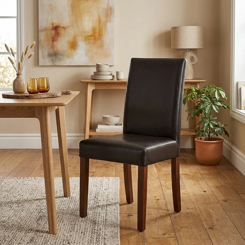 Chaise Cuir Croûté Bois - Chicago Noyer Marron
