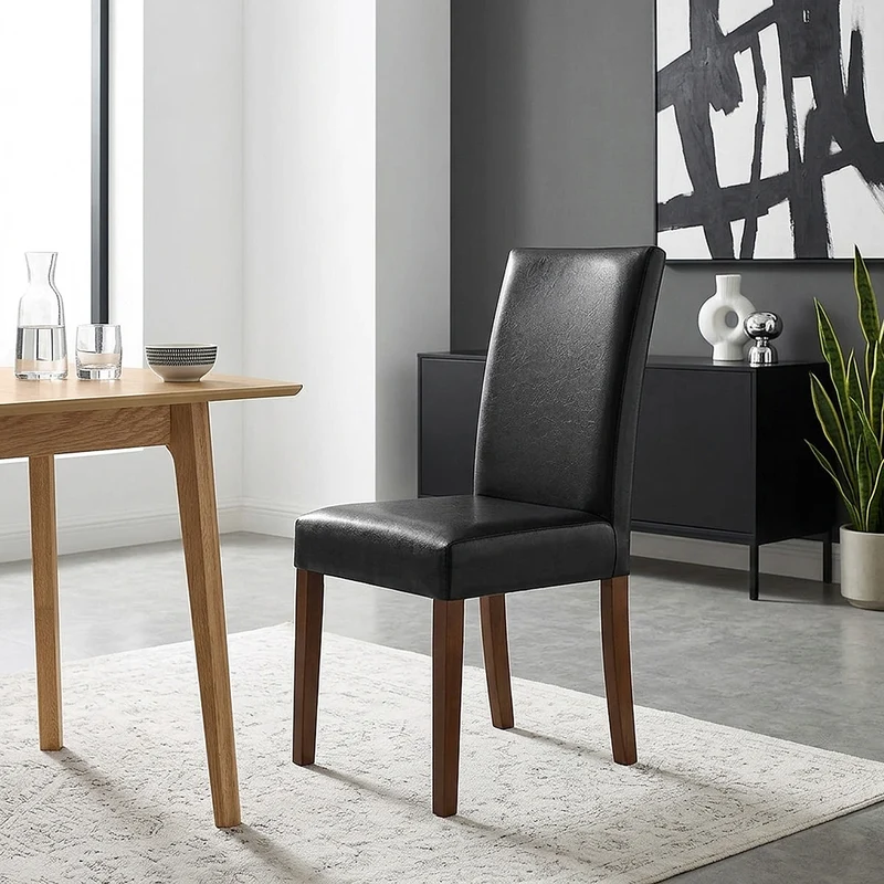 Chaise Cuir Croûté Bois - Chicago Noyer Noir