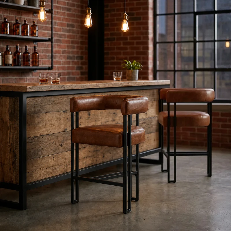 Tabouret de Bar Faux Cuir - Gigi Marron Antique