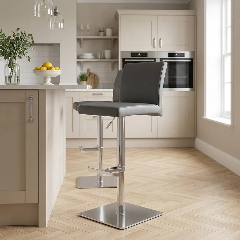 Chaise de Bar Faux Cuir Chrome Brosse - Lexi Gris