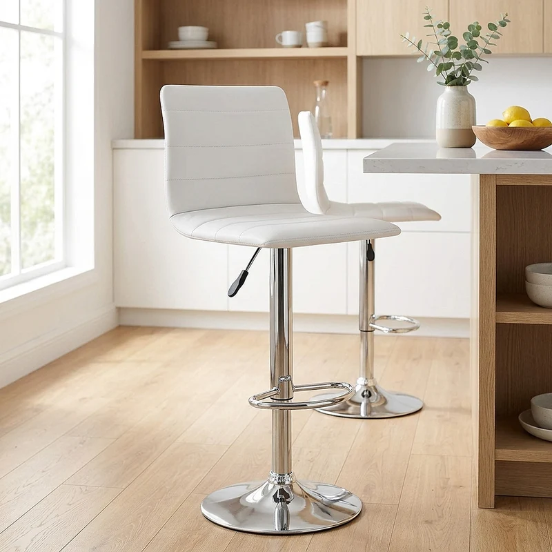 Chaise de Bar Cuir Chrome - Fabio Blanc