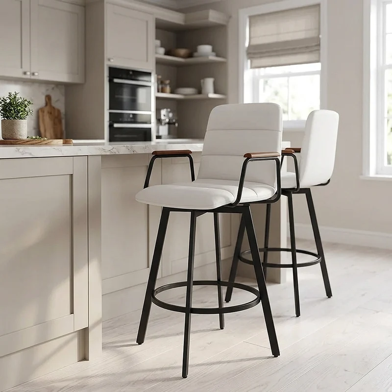 Tabouret Faux Cuir Bois - Marco Blanc
