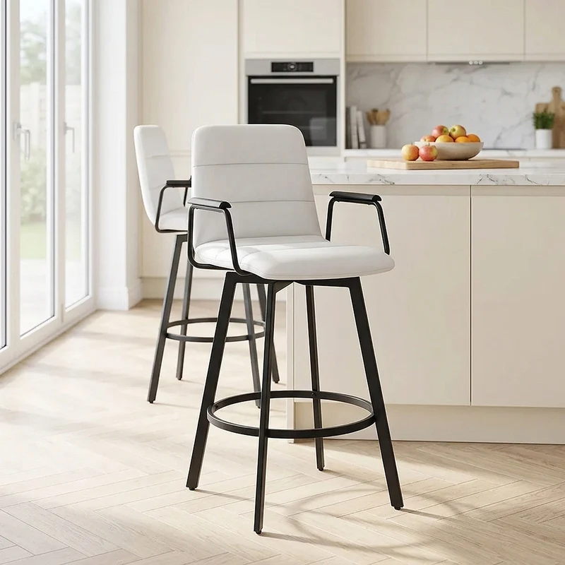 Tabouret Faux Cuir Noir - Marco Blanc
