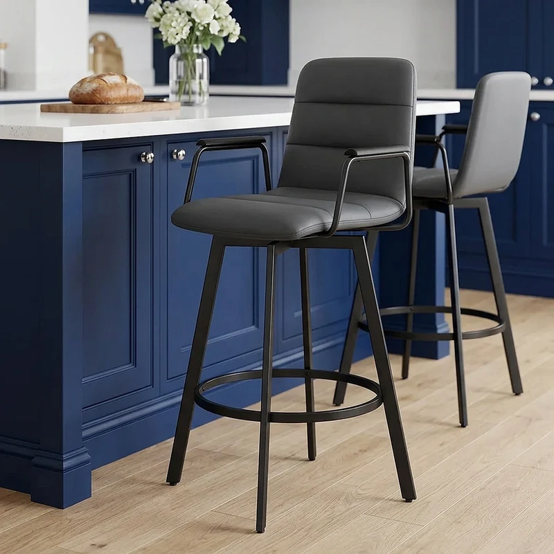 Tabouret Faux Cuir Noir - Marco Gris