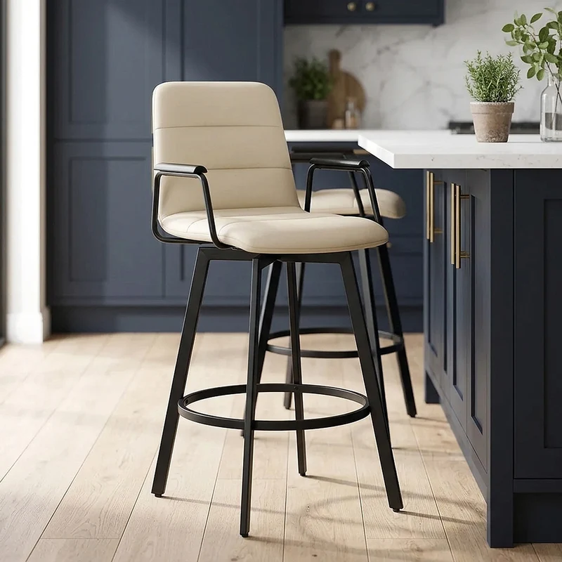 Tabouret Faux Cuir Noir - Marco Crème