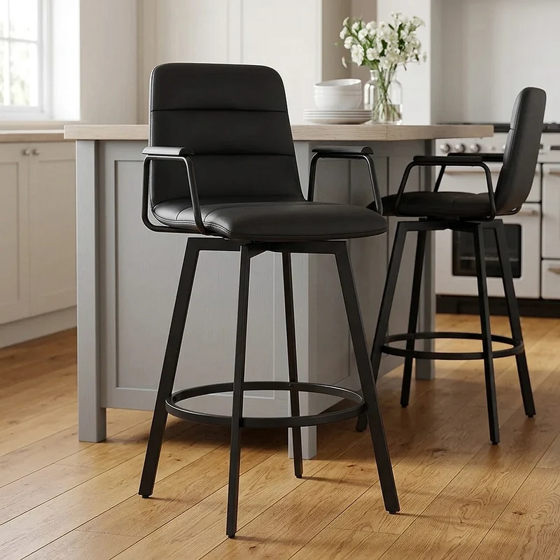 Tabouret Faux Cuir Noir - Marco Noir