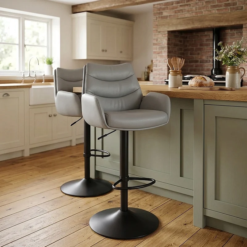 Tabouret Cuir Véritable - Madrid Gris