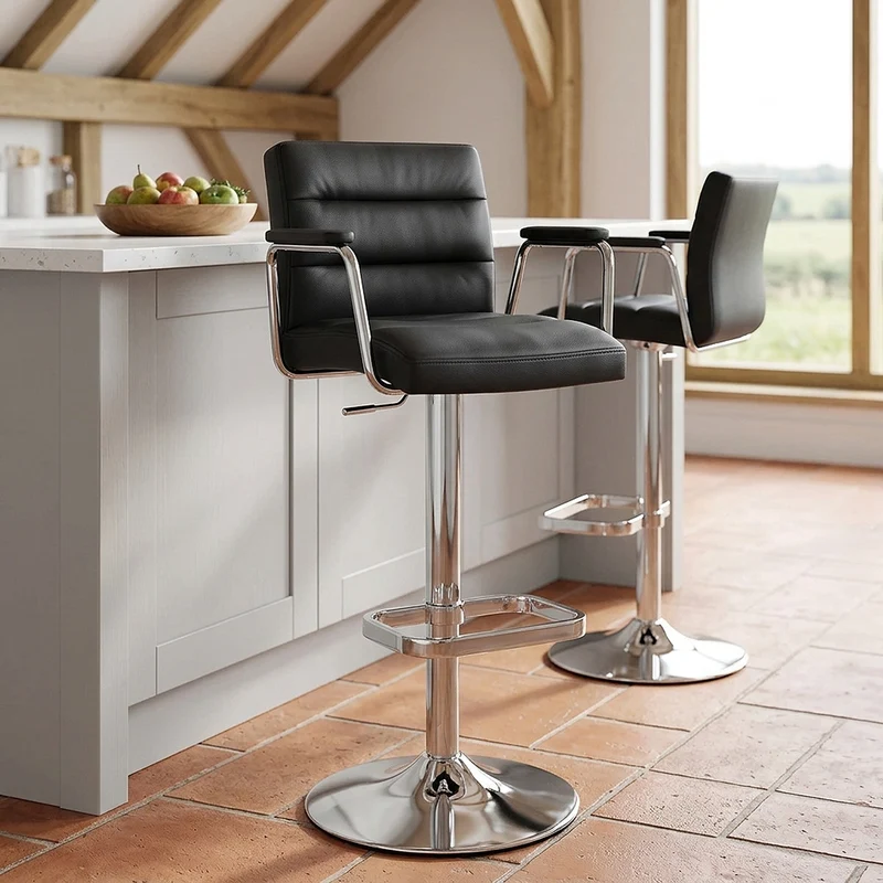 Chaise de Bar Faux Cuir Chrome - Lush Noir