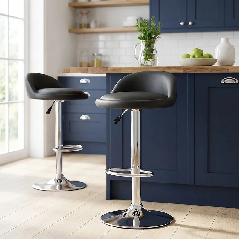 Chaise de Bar Cuir Chrome - Lulu Noir
