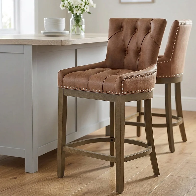 Tabouret de Bar Faux Cuir Bois - Knightsbridge Marron