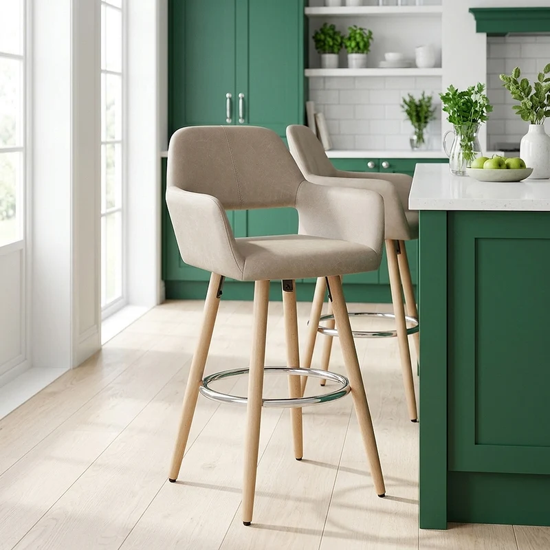 Chaise de Bar Bois Faux Cuir Antique - Kite Taupe