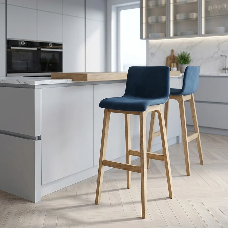 Tabouret de Bar Velours - Haut Drift Bleu
