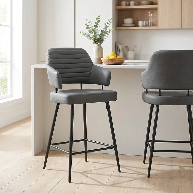 Tabouret Faux Cuir Noir - Hampton Gris Foncé