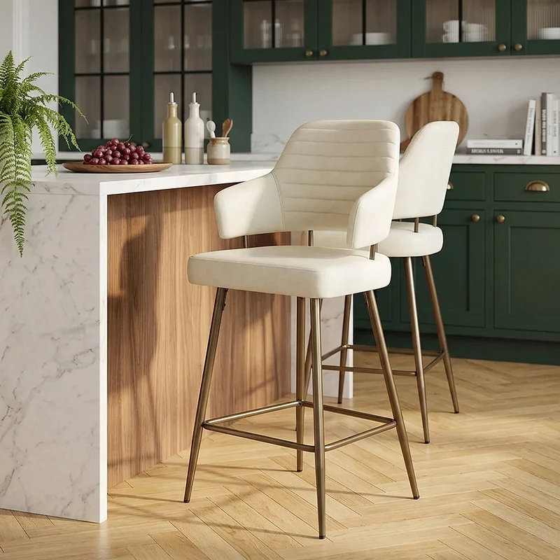 Tabouret Faux Cuir Bronze - Hampton Crème