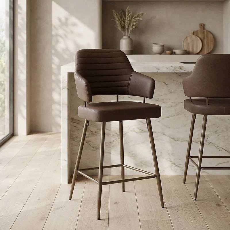 Tabouret Faux Cuir Bronze - Hampton Marron