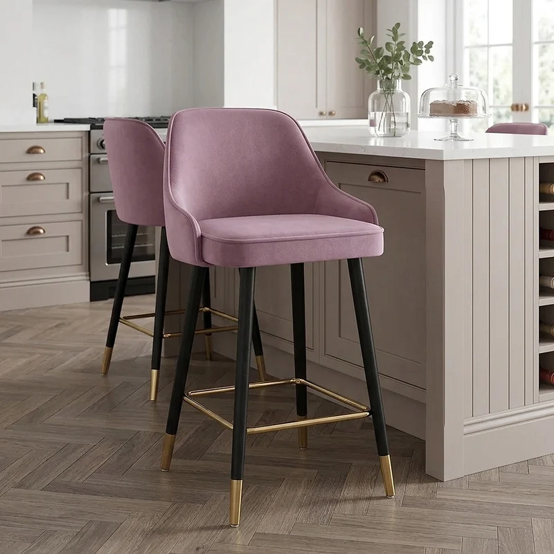 Chaise de Bar Bois Velours Doré - Glam Violet