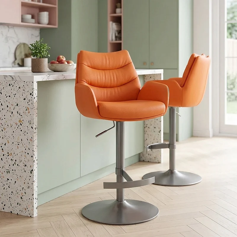 Chaise de Bar Cuir Veritable Graphite Brosse - Seville Orange