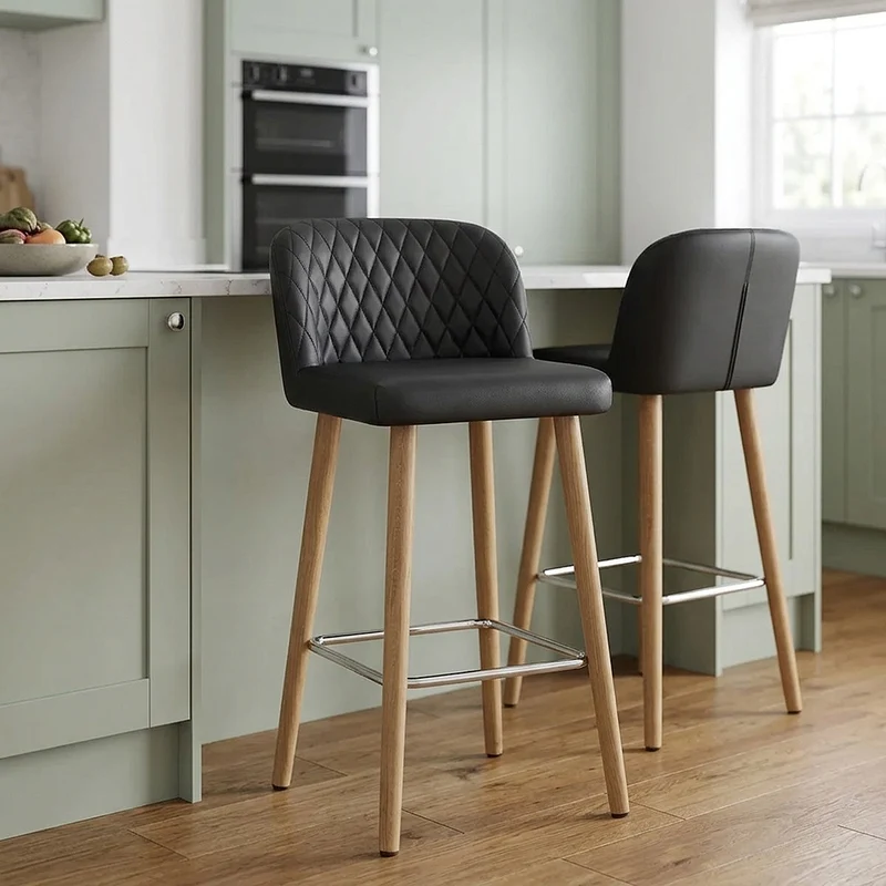 Tabouret de Bar Faux Cuir Bois - Pacific Noir