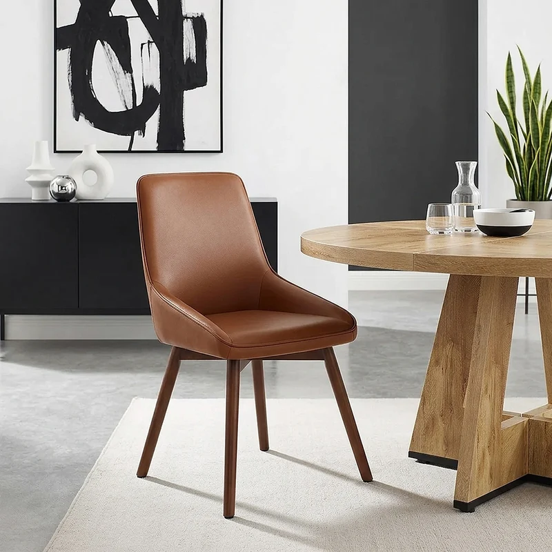 Chaise Cuir Veritable Bois - Vito Marron
