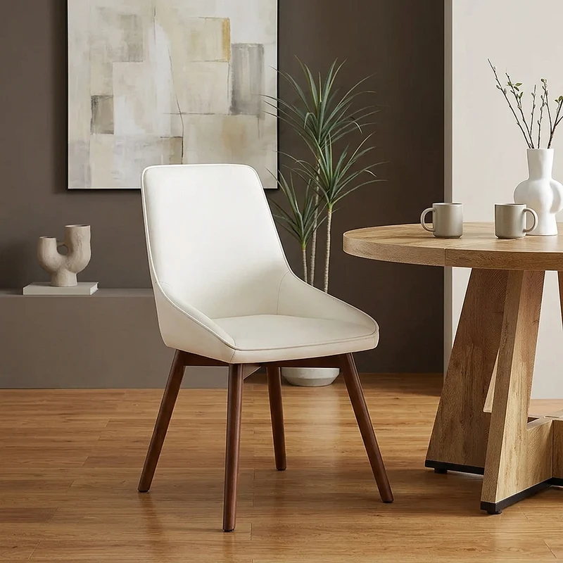 Chaise Cuir Veritable Bois - Vito Crème