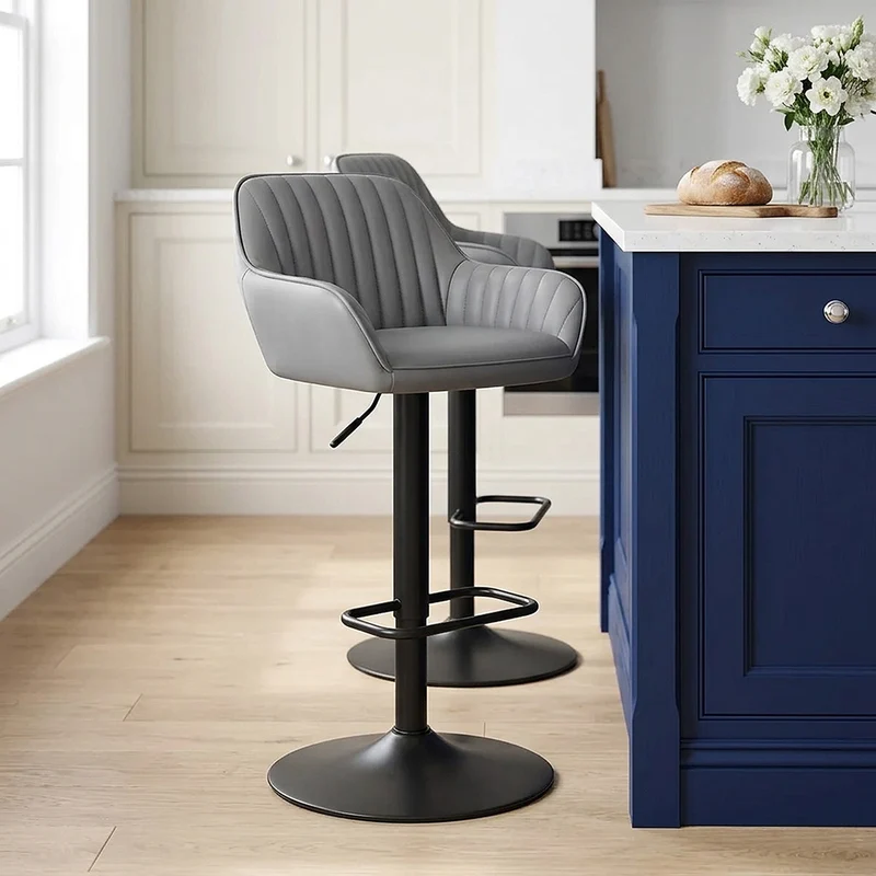 Tabouret Cuir Véritable - Sol Gris