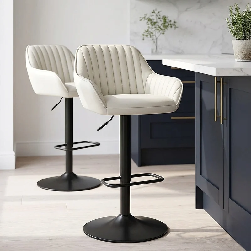 Tabouret Cuir Véritable - Sol Crème