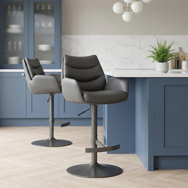 Chaise de Bar Cuir Veritable Graphite Brosse - Seville Gris Fonce