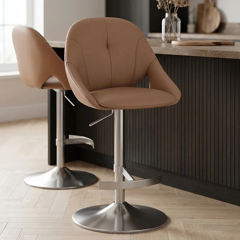 Chaise de Bar Cuir eco Chrome Brosse - Rico Marron