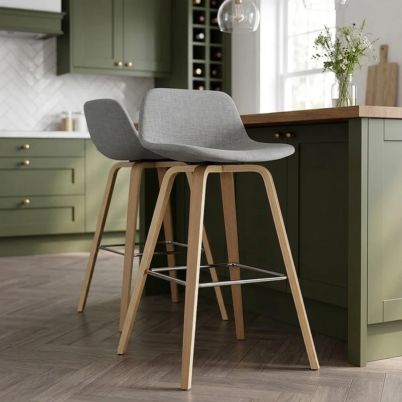 Tabouret De Bar Bois Tissu - Reef Gris