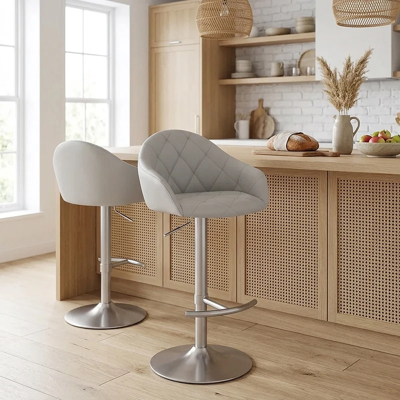 Chaise de Bar Faux Cuir Chrome Brosse - Perry Gris