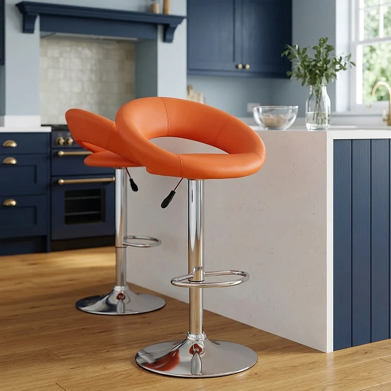 Chaise de Bar Faux Cuir Chrome - Crescent Matelassé Orange