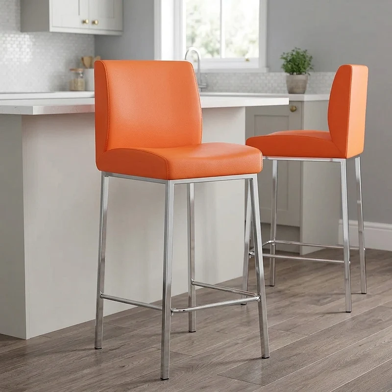 Tabouret Faux Cuir Chrome - Pacino Orange