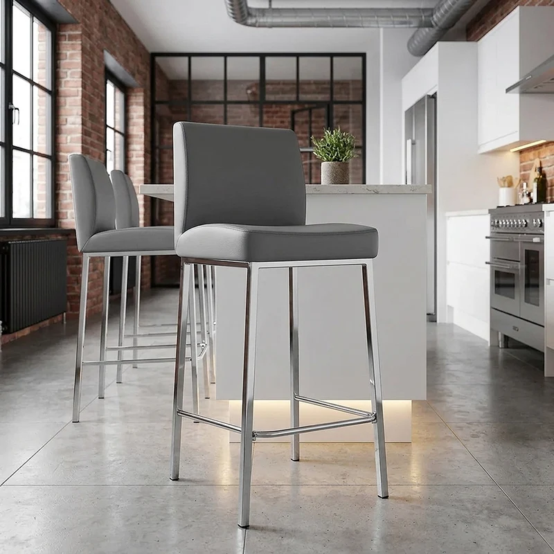 Tabouret Faux Cuir Chrome - Pacino Gris Foncé