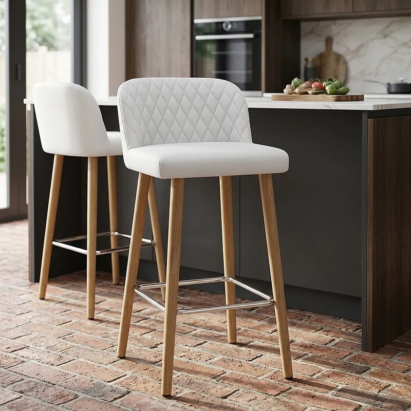 Tabouret de Bar Faux Cuir Bois - Pacific Blanc