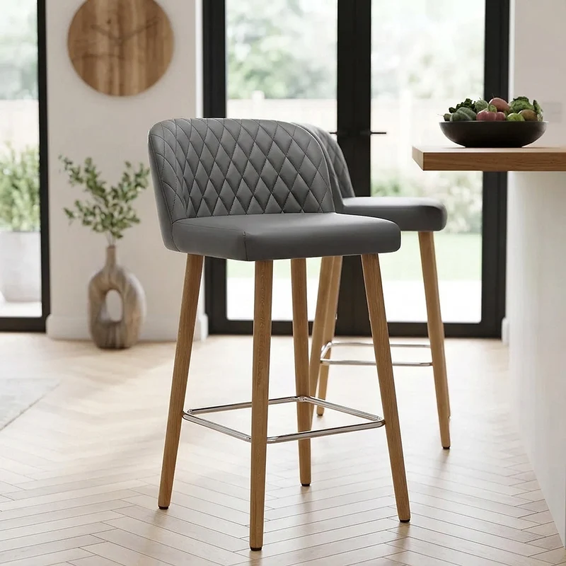 Tabouret de Bar Faux Cuir Bois - Pacific Gris