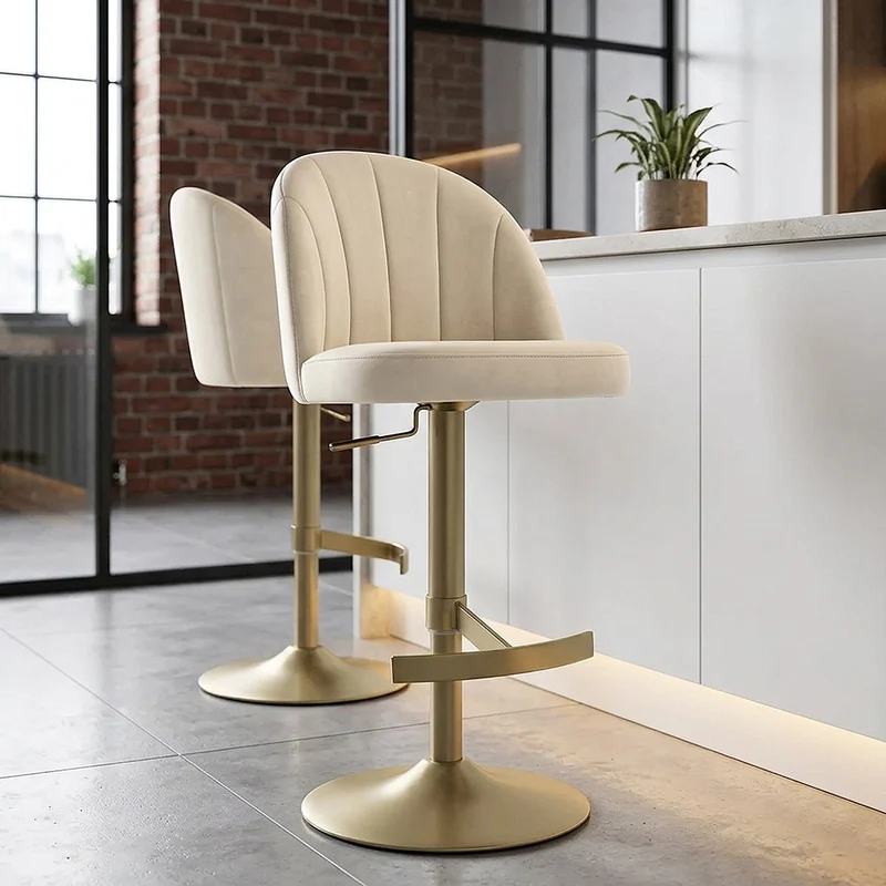 Chaise de Bar Velours - Nicola Crème